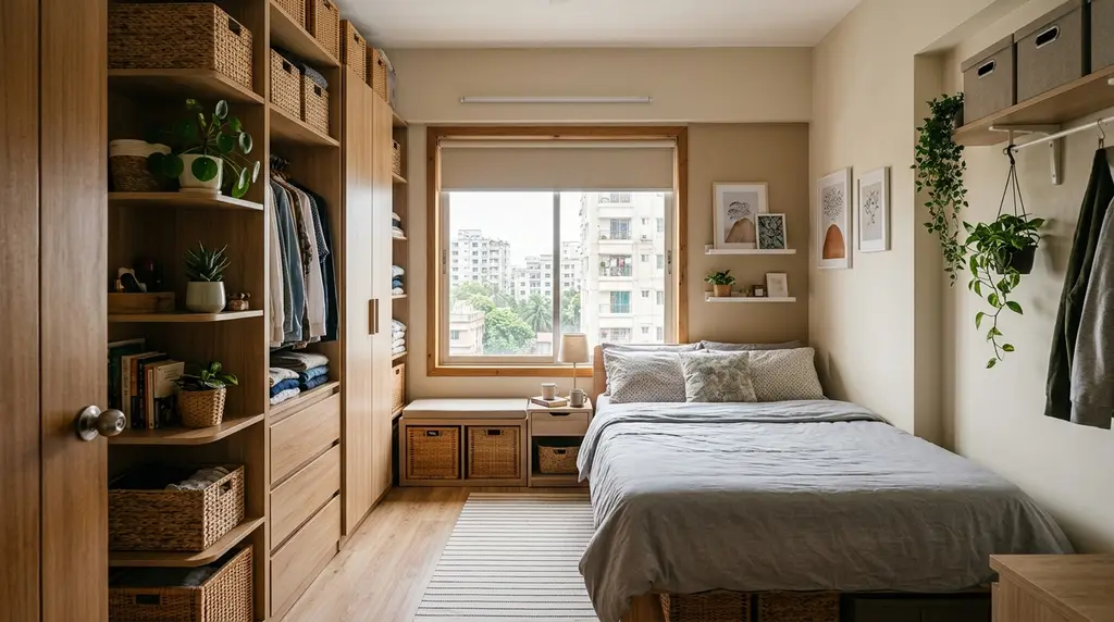 Small bedroom interior design ideas for flat: storage-first layout plan for Dhaka apartments