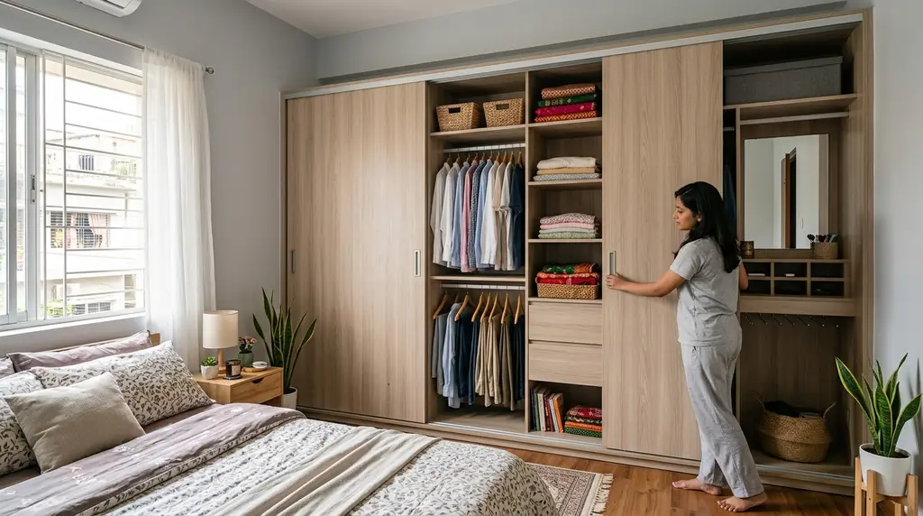 Wardrobe design for small bedroom in Bangladesh: sliding vs hinged doors and inside layout guide