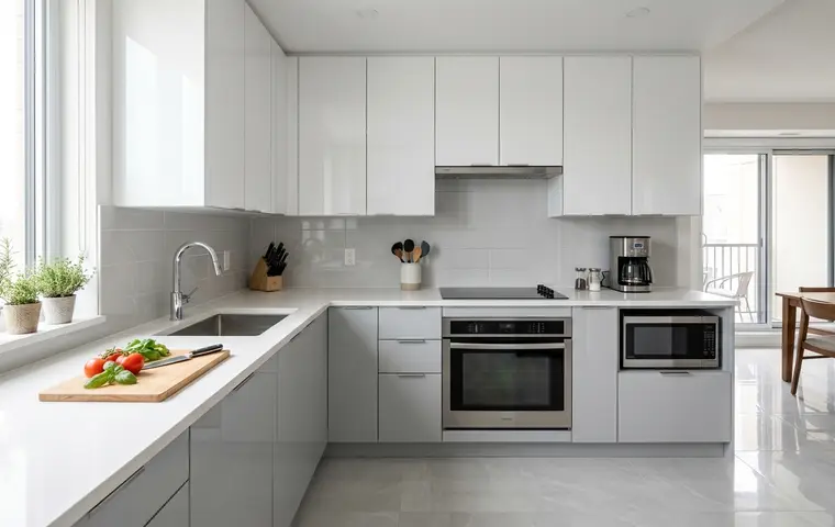 Modular kitchen with acrylic finish cabinets