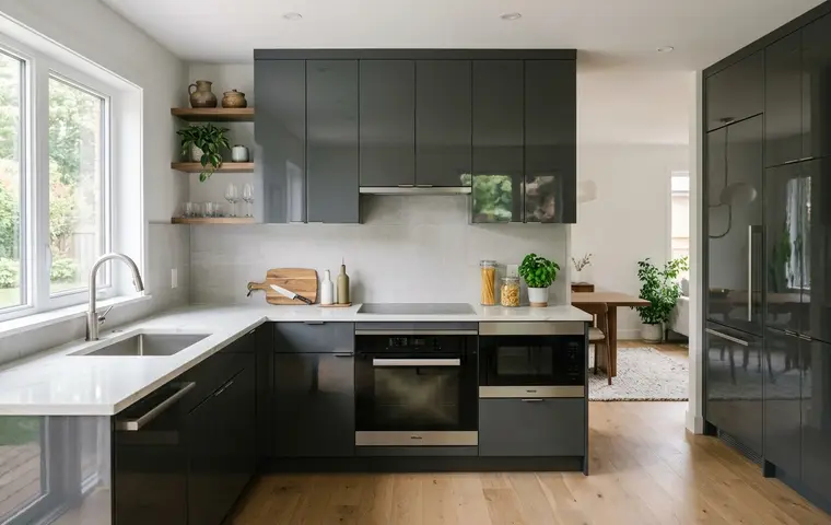 Modular kitchen with lacquer finish cabinets