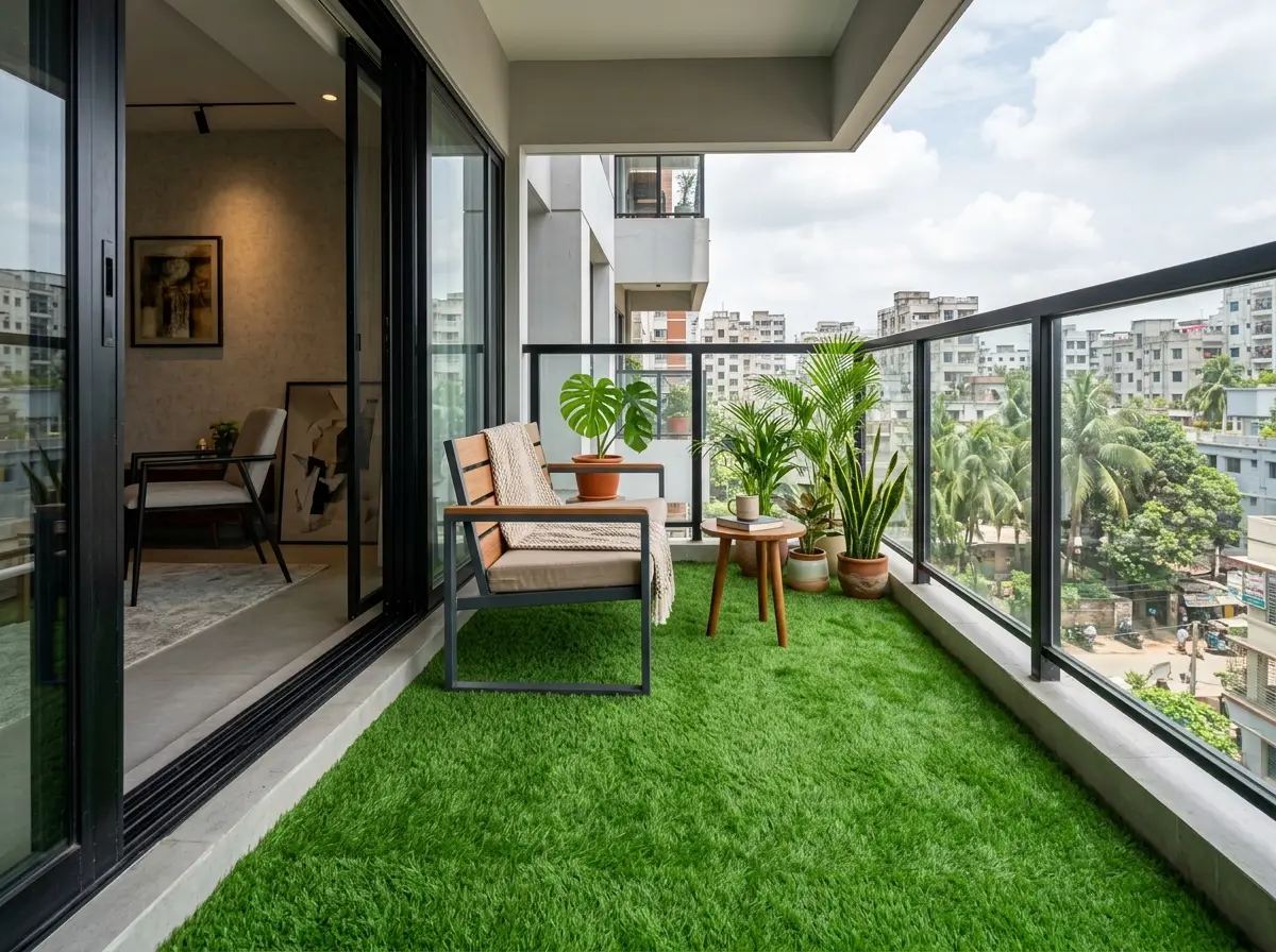 Artificial grass balcony installation