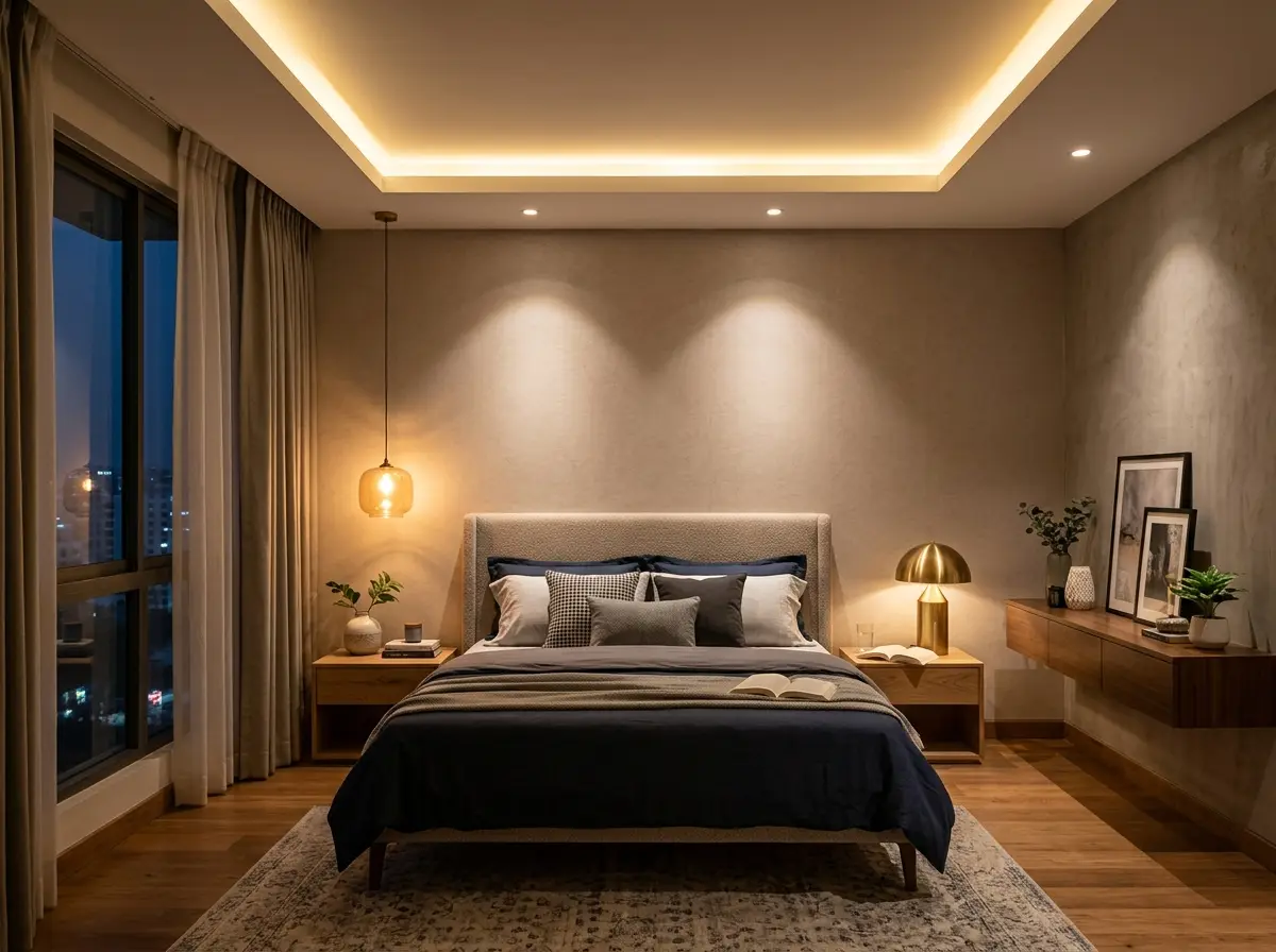 Bedroom lighting design (cove/bedside/spot)