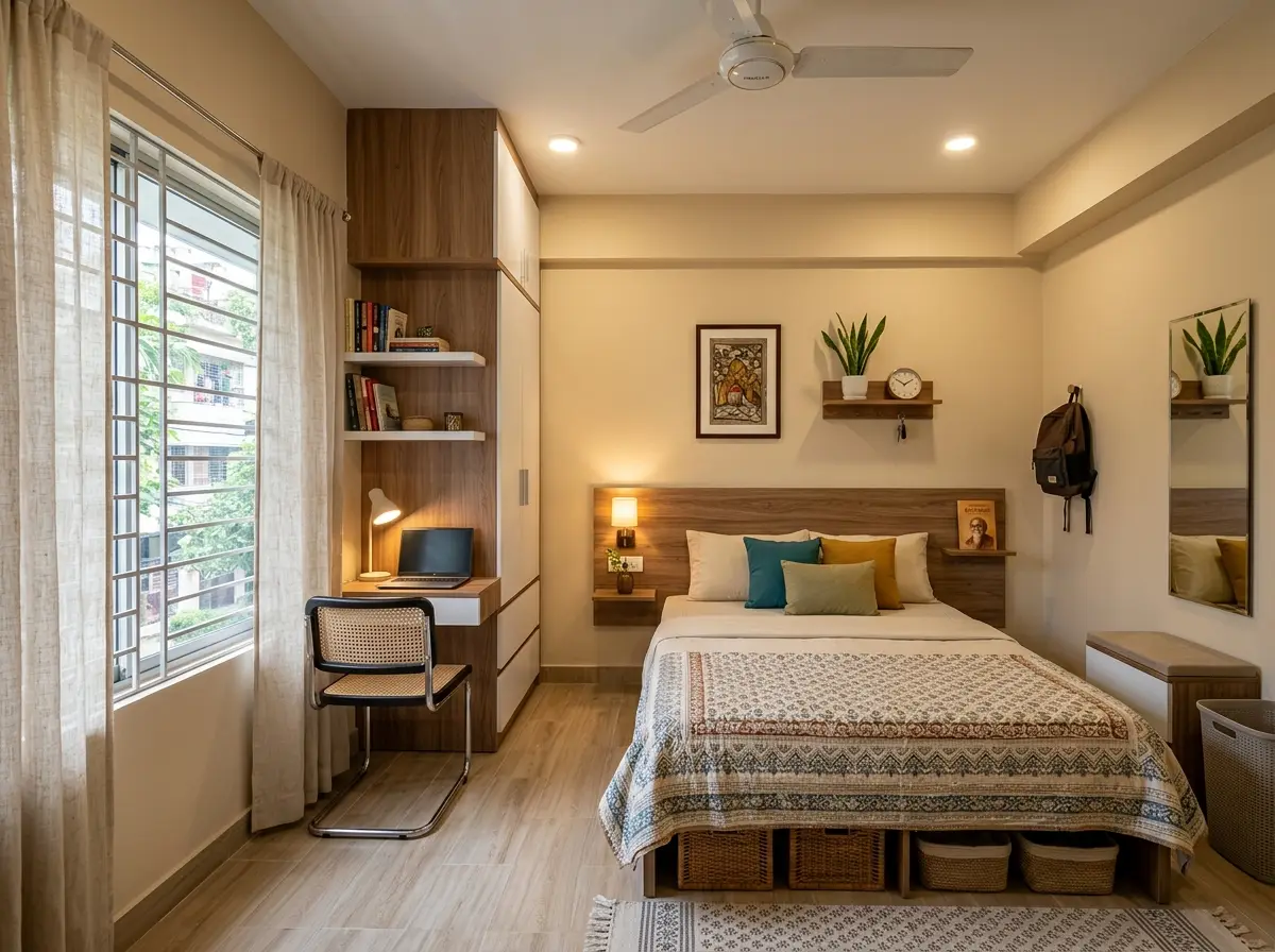 Small bedroom interior design ideas for flat (implementation)
