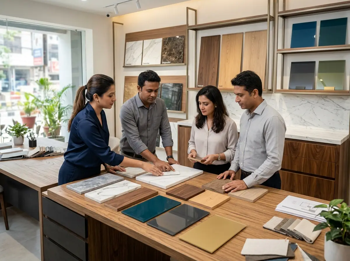 Premium material sourcing (marble/veneer/back-painted glass)
