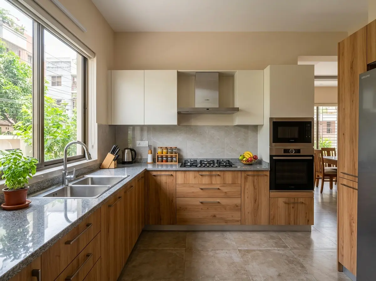 Smart L-shaped modular kitchen design for Interior Design in Bangladesh