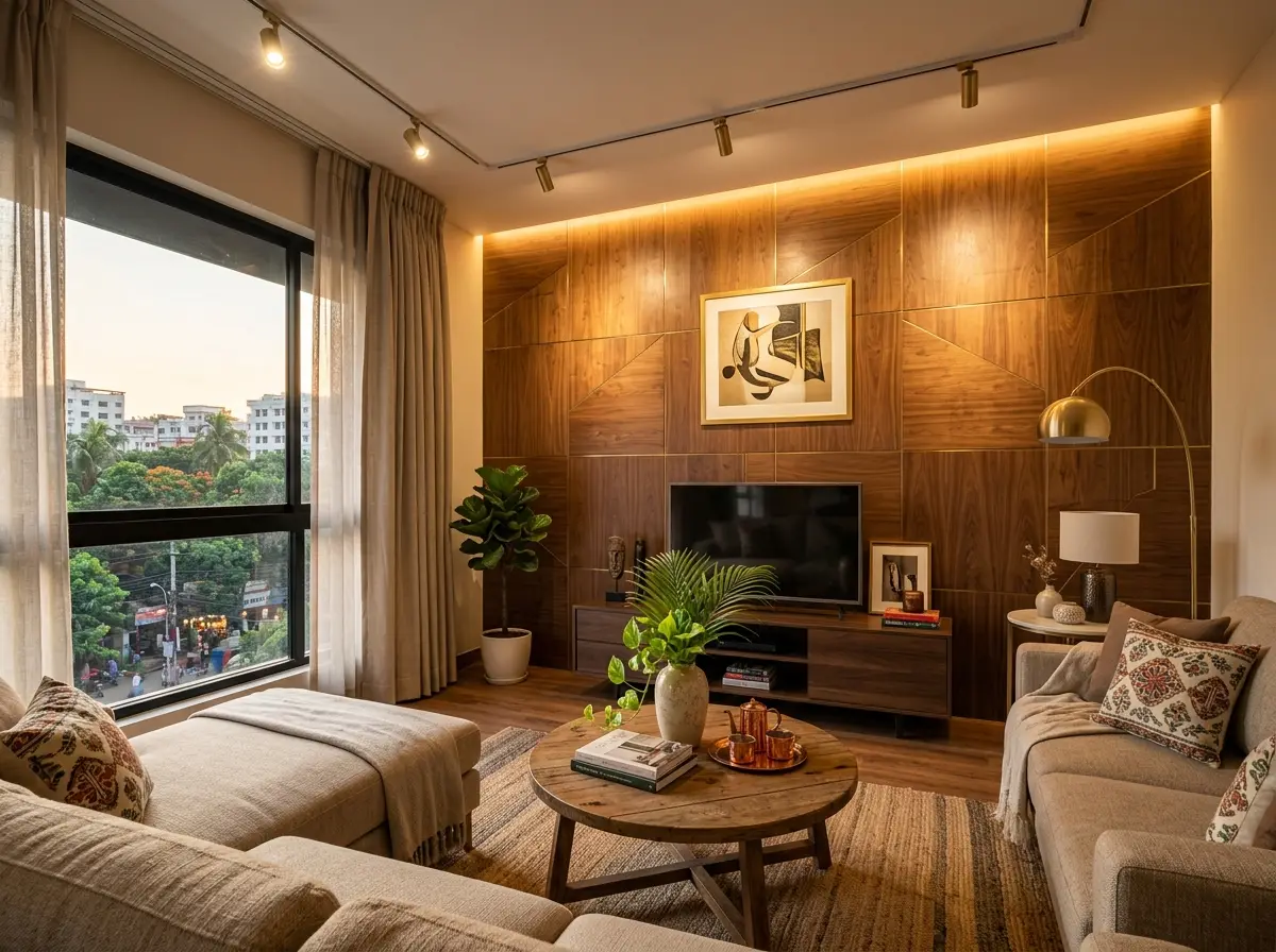 Living room makeover (feature wall + lighting)