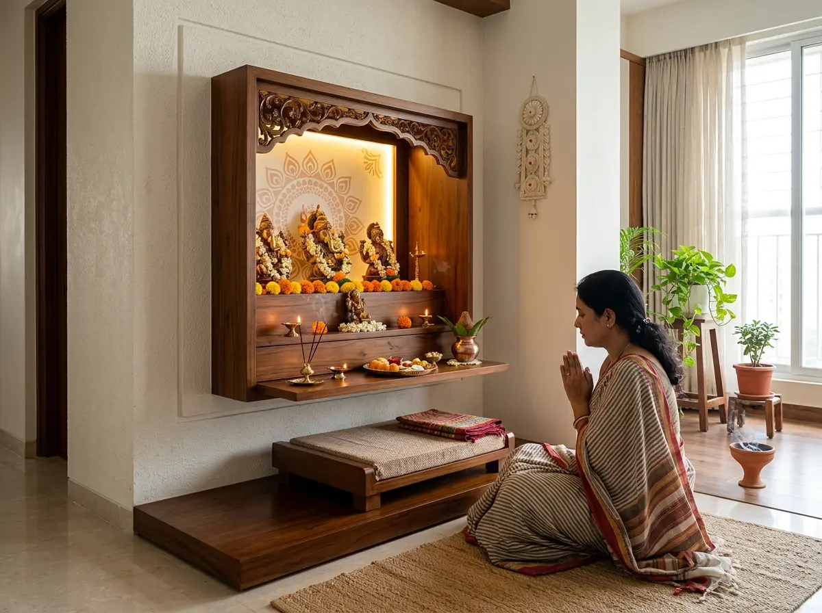 Quiet prayer room / home puja corner design in Bangladesh
