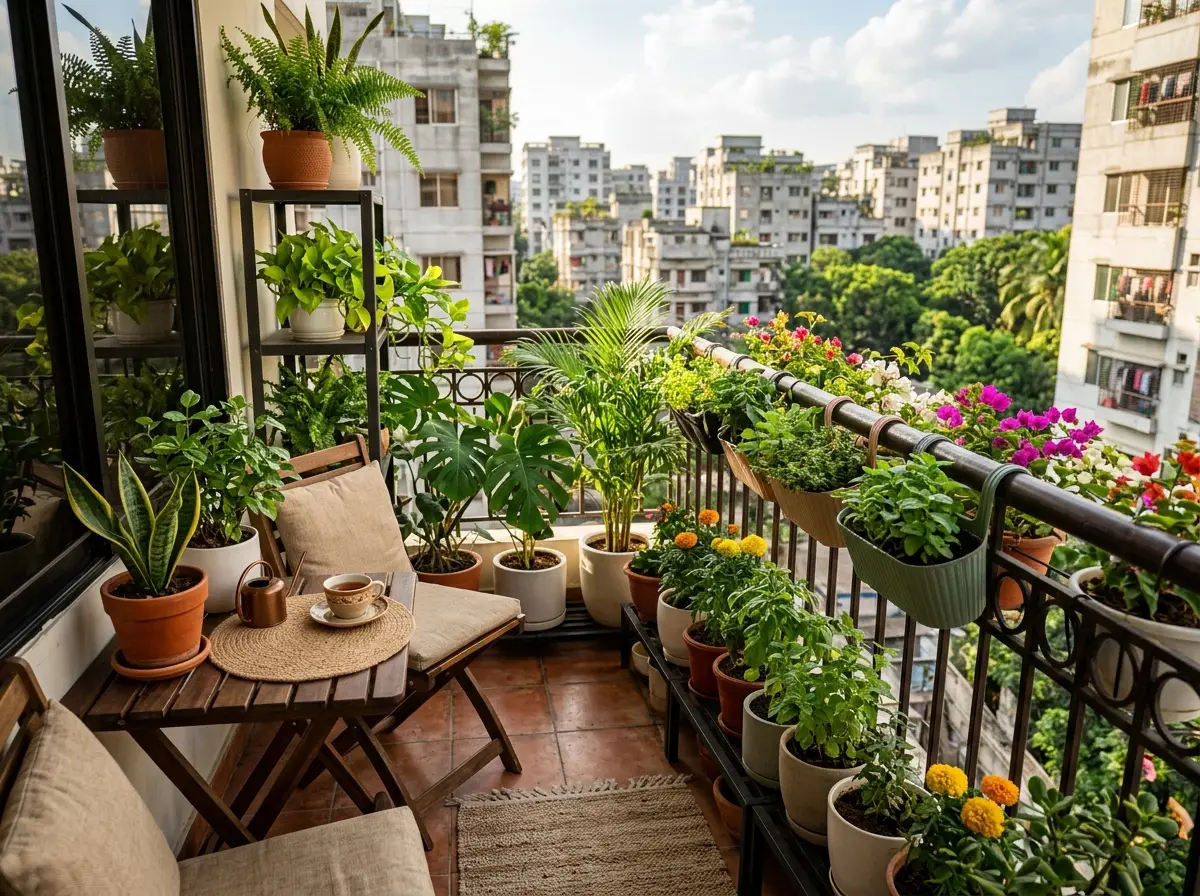 Balcony garden design for small apartment in Bangladesh