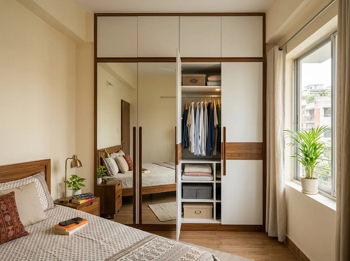 Built-in wardrobe design for small room in Bangladesh