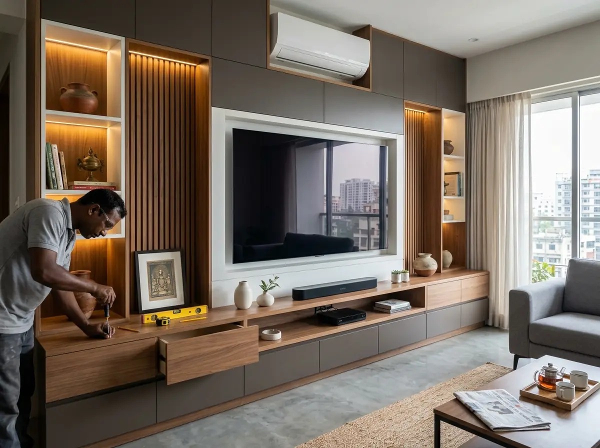 Built-in TV console unit fabrication in Bangladesh
