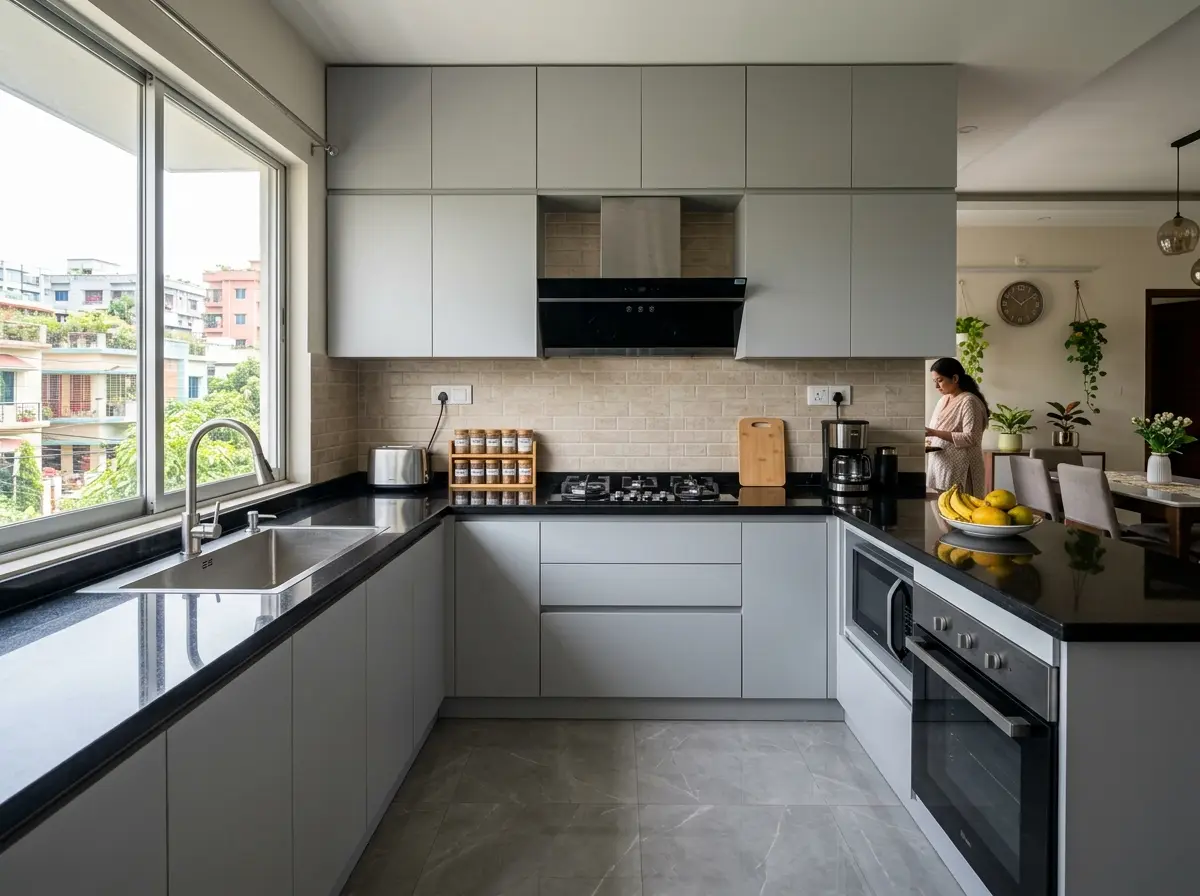 Modular kitchen with PVC board cabinets in Bangladesh