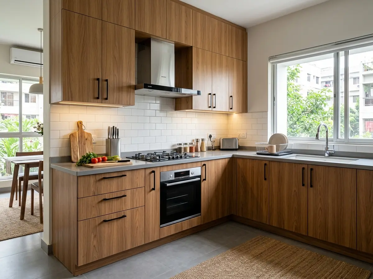 Modular kitchen with marine board cabinets in Bangladesh
