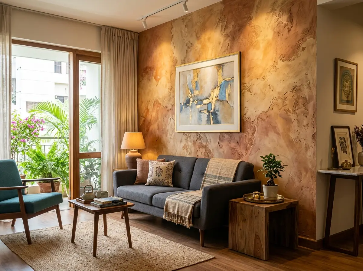 Stunning texture paint feature wall design in Bangladesh