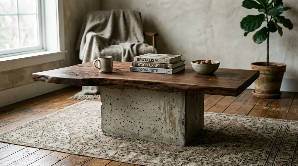 Organic shaped walnut coffee table