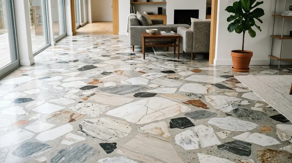 Modern terrazzo flooring in a living space