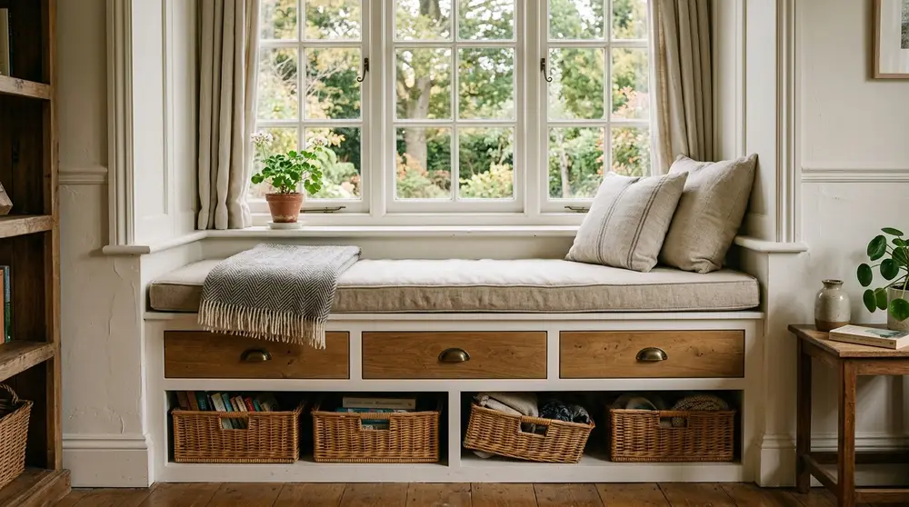 Built-in window seat with storage