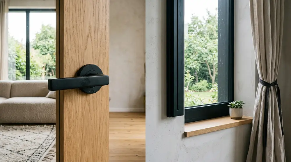 Matte black hardware in modern interior