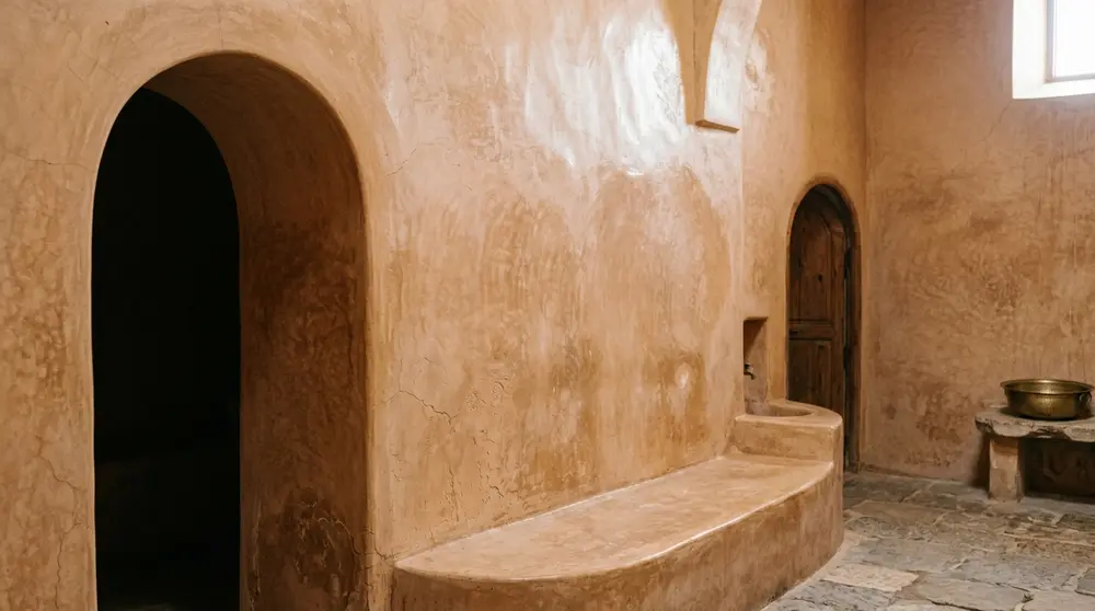Textured clay plaster wall finish