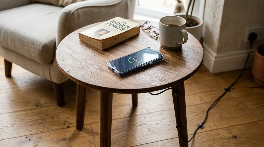 Hidden wireless charging station in furniture
