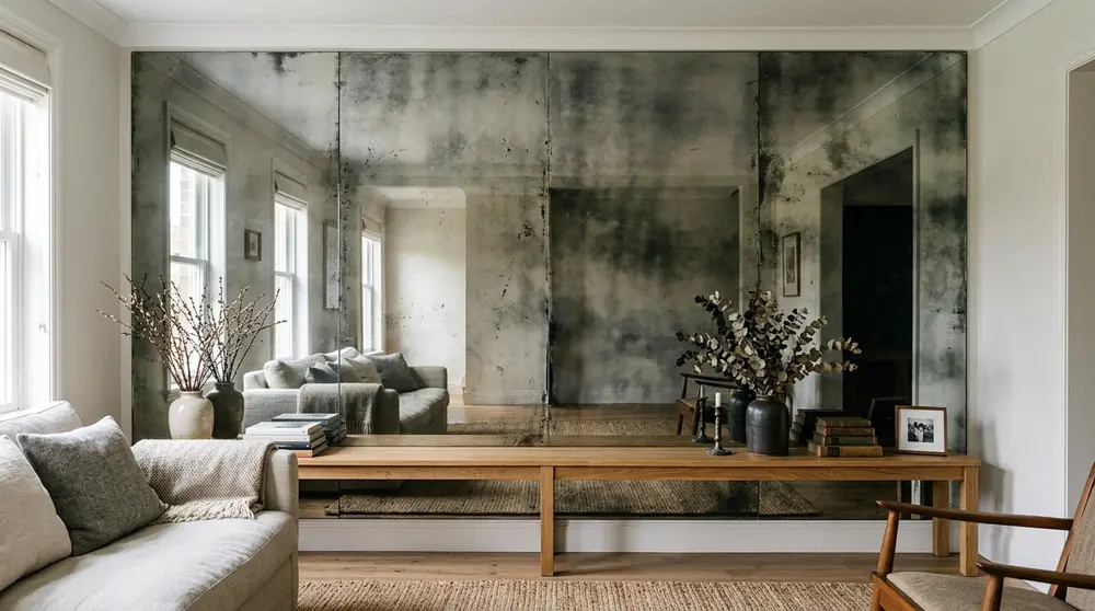 Antique mirrored accent wall