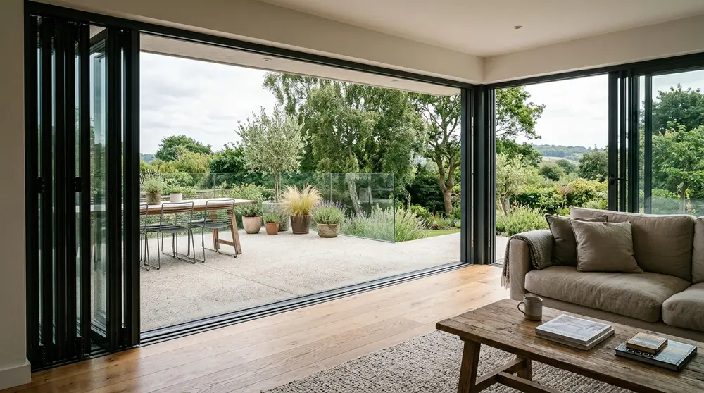 Telescoping glass terrace doors