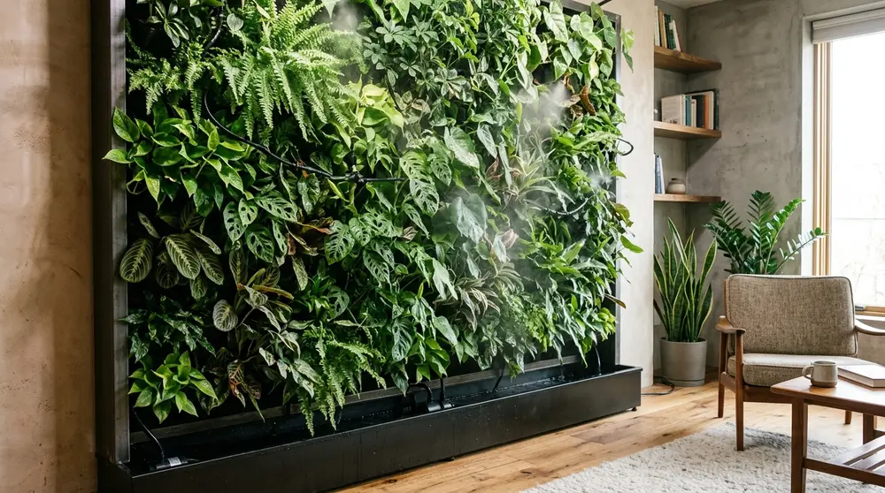 Indoor vertical garden wall in a contemporary space