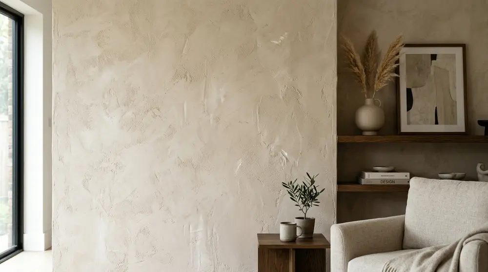 Lime-Wash Wall Finishes – The Soulful Surface — 35 Modern Living Room Inspiration & Design Ideas 2026