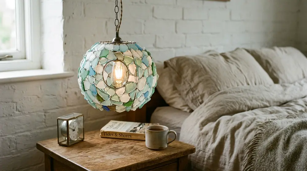 Upcycled glass bedroom pendant light