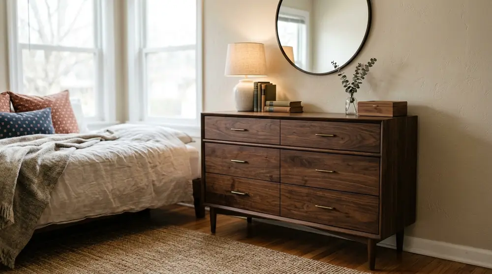Dark walnut heritage style bedroom dresser